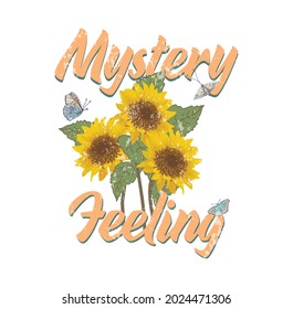 Retro  sunflower illustration print with groovy slogan for girl - kids graphic tee t shirt or poster - Vector