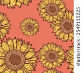 Retro Sunflowers seamless pattern for fabric and background.