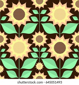 Retro sunflowers. Seamless vector pattern.