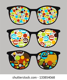 Retro sunglasses with bright reflection in it. Vector illustration of accessory - eyeglasses isolated.
