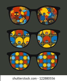Retro sunglasses with cool summer reflection in it. Vector illustration of accessory - eyeglasses isolated.