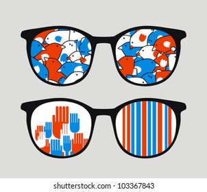 Retro sunglasses with patriotic reflection in it. Vector illustration of accessory - eyeglasses isolated.