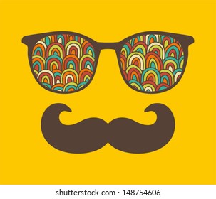 Retro sunglasses with reflection for hipster. Vector illustration of accessory - eyeglasses isolated. Best print for your t-shirt. 