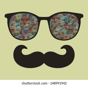 Retro sunglasses with reflection for hipster. Vector illustration of accessory - eyeglasses isolated. Best print for your t-shirt. 
