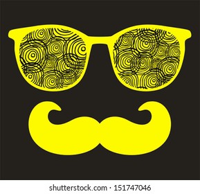 Retro sunglasses with reflection for hipster. Vector illustration of accessory - eyeglasses isolated. Best print for your t-shirt.