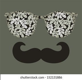 Retro sunglasses with reflection for hipster. Vector illustration of accessory - eyeglasses isolated. Best print for your t-shirt.