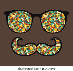 Retro sunglasses with reflection for hipster. Vector illustration of accessory - eyeglasses isolated. Best print for your t-shirt. 