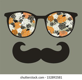 Retro sunglasses with reflection for hipster. Vector illustration of accessory - eyeglasses isolated. Best print for your t-shirt.