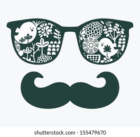 Retro sunglasses with reflection for hipster. Vector illustration of accessory - eyeglasses isolated. Best print for your t-shirt.