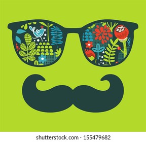 Retro sunglasses with reflection for hipster. Vector illustration of accessory - eyeglasses isolated. Best print for your t-shirt.