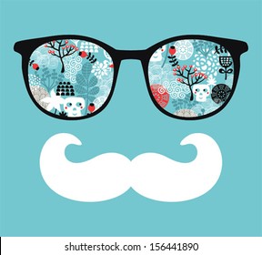 Retro sunglasses with reflection for hipster. Vector illustration of accessory - eyeglasses isolated. Best print for your t-shirt.