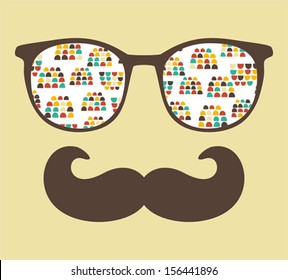 Retro sunglasses with reflection for hipster. Vector illustration of accessory - eyeglasses isolated. Best print for your t-shirt.