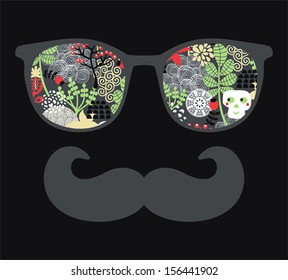 Retro sunglasses with reflection for hipster. Vector illustration of accessory - eyeglasses isolated. Best print for your t-shirt.