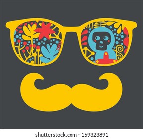 Retro sunglasses with reflection for hipster. Vector illustration of accessory - eyeglasses isolated. 