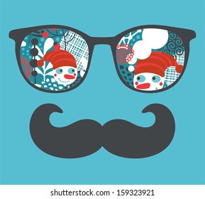 Retro sunglasses with reflection for hipster. Vector illustration of accessory - eyeglasses isolated. 
