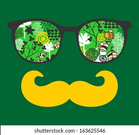 Retro sunglasses with reflection for hipster. Vector illustration of accessory - eyeglasses isolated. Best print for your t-shirt.