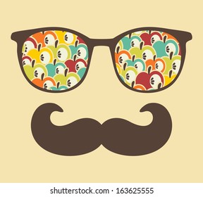 Retro sunglasses with reflection for hipster. Vector illustration of accessory - eyeglasses isolated. Best print for your t-shirt.