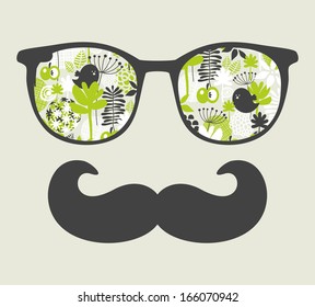 Retro sunglasses with reflection for hipster. Vector illustration of accessory - eyeglasses isolated. Best print for your t-shirt.