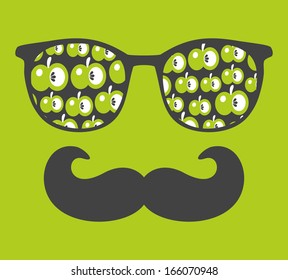 Retro sunglasses with reflection for hipster. Vector illustration of accessory - eyeglasses isolated. Best print for your t-shirt.