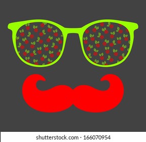 Retro sunglasses with reflection for hipster. Vector illustration of accessory - eyeglasses isolated. Best print for your t-shirt.