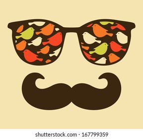 Retro sunglasses with reflection for hipster. Vector illustration of accessory - eyeglasses isolated. Best print for your t-shirt. 