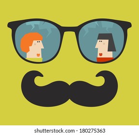 Retro sunglasses with reflection for hipster. Vector illustration of accessory - eyeglasses isolated. Best print for your t-shirt.