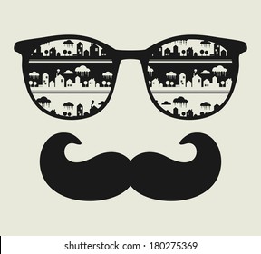 Retro sunglasses with reflection for hipster. Vector illustration of accessory - eyeglasses isolated. Best print for your t-shirt.
