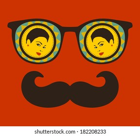 Retro sunglasses with reflection for hipster. Vector illustration of accessory - eyeglasses isolated. Best print for your t-shirt.