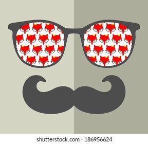 Retro sunglasses with reflection for hipster. Vector illustration of accessory - glasses isolated. Best print for your t-shirt. 