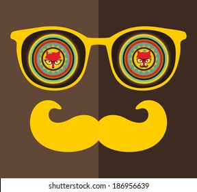 Retro sunglasses with reflection for hipster. Vector illustration of accessory - glasses isolated. Best print for your t-shirt. 