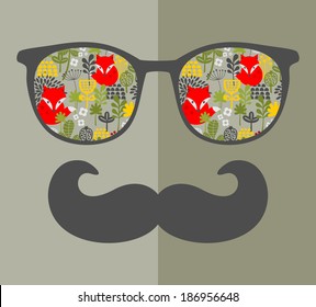 Retro sunglasses with reflection for hipster. Vector illustration of accessory - glasses isolated. Best print for your t-shirt. 