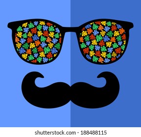 Retro sunglasses with reflection for hipster. Vector illustration of accessory - glasses isolated. Best print for your t-shirt.