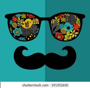 Retro sunglasses with reflection for hipster. Vector illustration of accessory - glasses isolated. Best print for your t-shirt.
