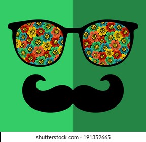 Retro sunglasses with reflection for hipster. Vector illustration of accessory - glasses isolated. Best print for your t-shirt.