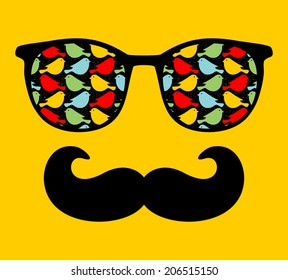 Retro sunglasses with reflection for hipster. Vector illustration of accessory - glasses isolated. Best print for eyeglasses advertisement. 