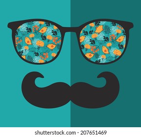 Retro sunglasses with reflection for hipster. Vector illustration of accessory - glasses isolated. Best print for your t-shirt. 