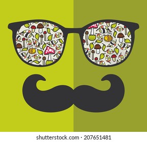 Retro sunglasses with reflection for hipster. Vector illustration of accessory - glasses isolated. Best print for your t-shirt. 
