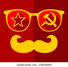 Retro sunglasses with reflection for hipster. Vector illustration of accessory - glasses isolated. Best print for your t-shirt.