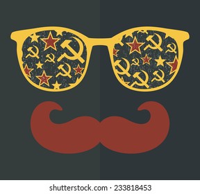 Retro sunglasses with reflection for hipster. Vector illustration of accessory - glasses isolated. Best print for your t-shirt.
