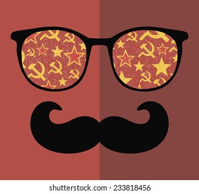 Retro sunglasses with reflection for hipster. Vector illustration of accessory - glasses isolated. Best print for your t-shirt.
