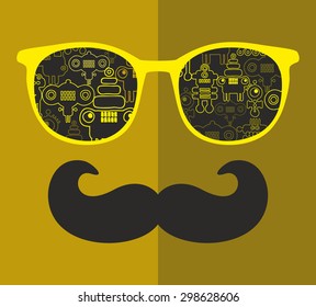 Retro sunglasses with reflection for hipster. Vector illustration of accessory - glasses isolated. Best print for your t-shirt.