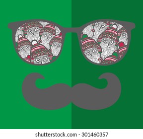 Retro sunglasses with reflection for hipster. Vector illustration of accessory - glasses isolated. Best print for your t-shirt.
