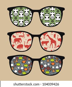 Retro sunglasses with   reflection in it. Vector illustration of accessory - eyeglasses isolated.