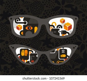 Retro sunglasses with   reflection in it. Vector illustration of accessory - eyeglasses isolated.