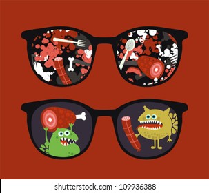 Retro sunglasses with   reflection in it. Vector illustration of accessory - eyeglasses isolated.