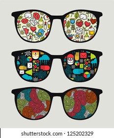 Retro sunglasses with   reflection in it. Vector illustration of accessory - eyeglasses isolated.