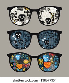 Retro sunglasses with reflection in it. Vector illustration of accessory - eyeglasses isolated.