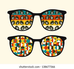 Retro sunglasses with reflection in it. Vector illustration of accessory - eyeglasses isolated.