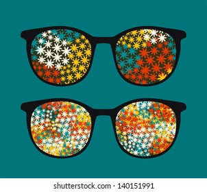 Retro sunglasses with   reflection in it. Vector illustration of accessory - eyeglasses isolated.