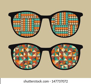 Retro sunglasses with   reflection in it. Vector illustration of accessory - eyeglasses isolated.